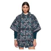 Antik Batik Quiltad poncho med blommönster Black, Dam