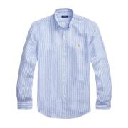 Ralph Lauren Blårandig Linne Custom Fit Skjorta Blue, Herr