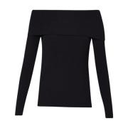 Liu Jo Svart Ribbstickad Off-Shoulder Topp Black, Dam