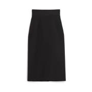 Sportmax Svart Ull Långkjol Elastisk Midjeband Black, Dam