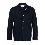 Thom Browne Blå Stickad Jacka med RWB Stripe Blue, Herr