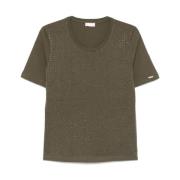 Liu Jo Grön Rhinestone Smyckad Crew Neck T-shirt Green, Dam