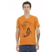 Trussardi Orange V-ringad T-shirt med Elegant Print Orange, Herr