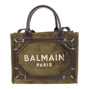 Balmain Mocka Läder Shopper Väska med Logotyp Green, Dam