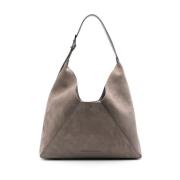 Brunello Cucinelli Taupe Brun Kalv Mocka Axelväska Beige, Dam