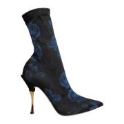 Dolce & Gabbana Blommigt Tryck Stiletto Mid Calf Stövlar Blue, Dam