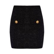 Balmain Svart Tweed Minikjol med Gulddetaljer Black, Dam