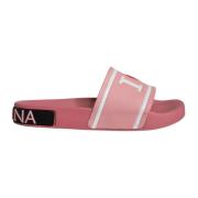 Dolce & Gabbana Rosa Läder Slide Sandaler med Logo Pink, Dam