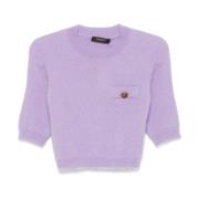 Twinset Lila Stickad Tröja Borstad Rund Hals Purple, Dam