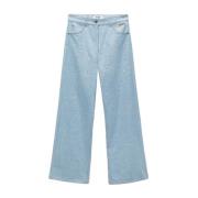 Msgm Blå Denim Wide Leg Byxor Blue, Dam