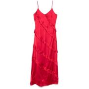 Twinset Karmosin Satin Volang Klänning Red, Dam