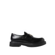 Love Moschino Svarta läderloafers med guldlogotyp Black, Dam