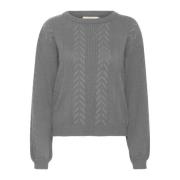 Cream Semesterstickad Pullover Tröja Asfalt Melange Gray, Dam