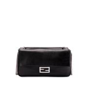 Fendi Läder Baguette Skulder Väska Black, Dam