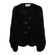 Cream Svart Stickad Poncho Crmistletoe Stil Black, Dam