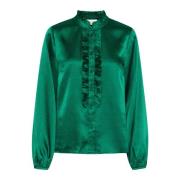 Cream Blus med volangdetalj Green, Dam