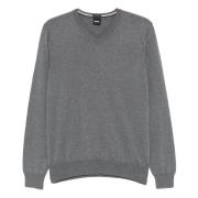 Hugo Boss Ullstickat med broderat logotyp Gray, Herr