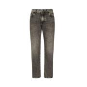 Dolce & Gabbana Ljusgrå Tvättad Slim Stretch Jeans med Metallplatta Gr...