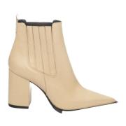 Albano Beige Läder Beatles Ankelboots Beige, Dam