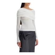 Christopher Esber Off-shoulder Sonora Top med Tulle Panel White, Dam