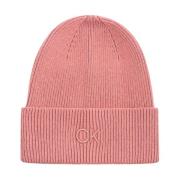 Calvin Klein Broderad Fin Ribbstickad Beanie Mössa Pink, Dam