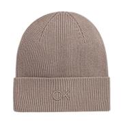 Calvin Klein Broderad Fin Rib Beanie Mössa Beige, Dam