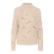 Cream Stickad Turtleneck Tröja Havre Melange Beige, Dam