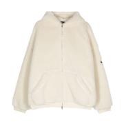 Balenciaga Faux-Shearling Huva Jacka med Appliqué Logo Beige, Dam