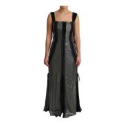 Dolce & Gabbana Silver Lace Up Maxi Klänning Gray, Dam