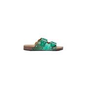 Claris Virot Python sandaler med gyllene mässingsnitar Green, Dam