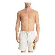 Emporio Armani EA7 Dragsko Simshorts med Logofickor Beige, Herr