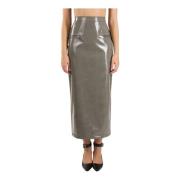 Msgm Midi kjol med silver metal dragkedja Gray, Dam