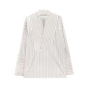 Margaux Lonnberg Randig Oversized Skjorta med Plastron Beige, Dam