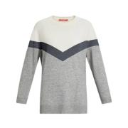 Marina Rinaldi Stiligt Crewneck Stickat med Sidslitsar Gray, Dam