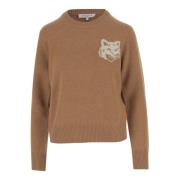 Maison Kitsuné Logo Ull Crew Neck Sweater Brown, Dam