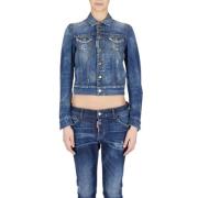 Dsquared2 Denim Stretch Jacka med Italiensk Krage Blue, Dam