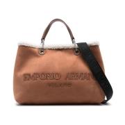 Emporio Armani Brun Faux Mocka Axelväska Brown, Dam