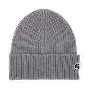 Lacoste Räfflad ullbeanie med krokodilapplikation Gray, Unisex