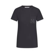 Max Mara Svart Bomull T-shirt med Logobroderi Black, Dam