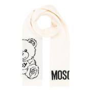 Moschino Abstrakt Ullhalsduk med Logotyp White, Dam