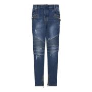 Balmain Blå Slim Fit Biker Jeans Blue, Herr