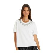 Alma EN Pena T-shirt med strasskrage White, Dam