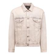 Ksubi Beige Denimjacka med Korsstygnbroderi Beige, Herr