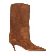 Amina Muaddi Beige Ankelboots med Snedklack Brown, Dam