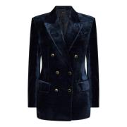 Tom Ford Midnight Blue Velvet Double-Breasted Blazer Blue, Dam