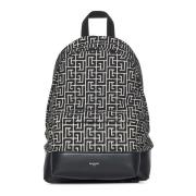 Balmain Svart Jacquard Ryggsäck Black, Herr