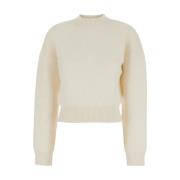 Jacquemus Vit Crewneck Sweater med Logo White, Dam