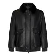 Brioni Svart Shearling Läderjacka Black, Herr