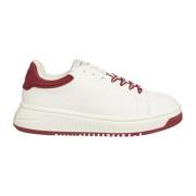 Emporio Armani Vit Läder Sneaker Retro Bordeaux Logo White, Herr