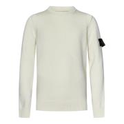 Stone Island Vit Ribbstickad Tröja med Badge White, Herr